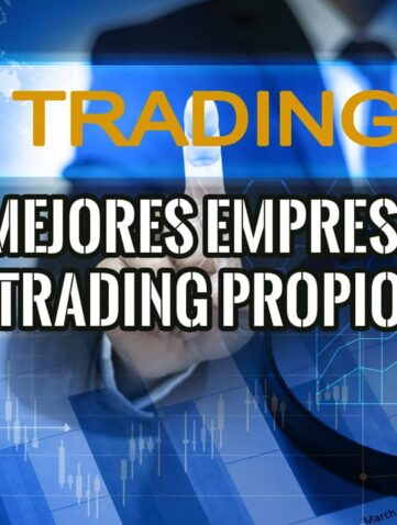 Mano seleccionando "8 Mejores Empresas Trading Propio" en pantalla con gráficos financieros. Ranking 2025.