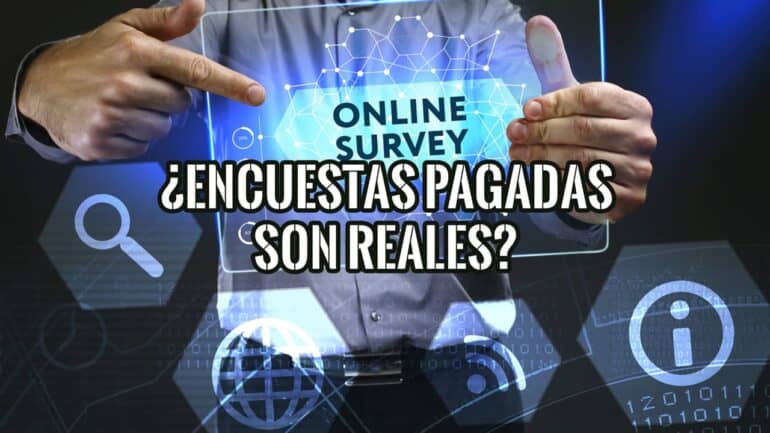 Persona señalando "Online Survey". ¿Encuestas pagadas son reales? Descúbrelo en nuestra guía completa.