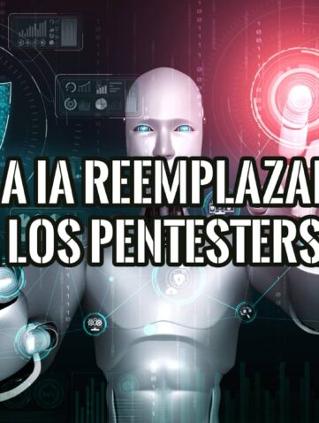 Un robot con interfaz futurista plantea la pregunta: ¿La IA reemplazará a los pentesters? Imagen relacionada con IA, ciberseguridad y hacking ético.