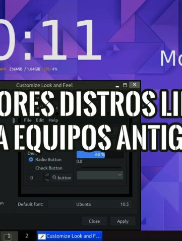 Pantalla de escritorio Linux con menú de aplicaciones y texto Las Mejores Distribuciones de Linux para Equipos Antiguos.