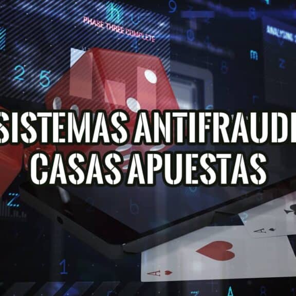 Ilustración sobre los sistemas antifraude en casas de apuestas, con dados, fichas y una pantalla con análisis de datos.