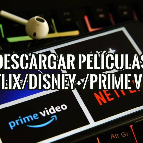 Smartphone mostrando los logos de Netflix, Disney+ y Prime Video, ilustrando cómo descargar películas para ver sin conexión.