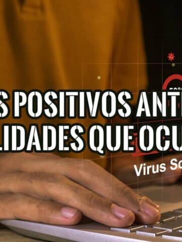 Persona usando un portátil con un texto sobre falsos positivos de antivirus, ilustrando las debilidades de la seguridad.