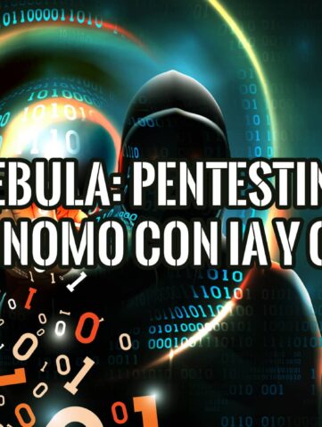 Figura con capucha en un entorno digital de código binario, representando a Nebula y el pentesting autónomo con IA y CI/CD.