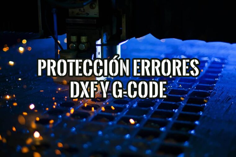 Máquina de corte industrial CNC en acción con chispas, ilustrando la importancia de la protección de errores en DXF y G-Code.