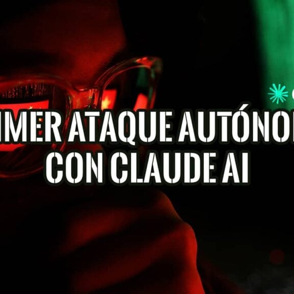 Ilustración de un ciberataque con el logo de Claude AI, una bandera china y la silueta de un hacker en la oscuridad.