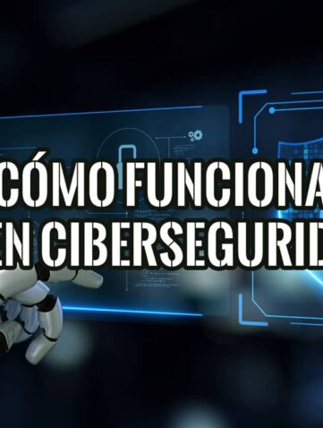 Ilustración futurista de una mano robótica interactuando con una interfaz digital sobre cómo funciona la IA en ciberseguridad.
