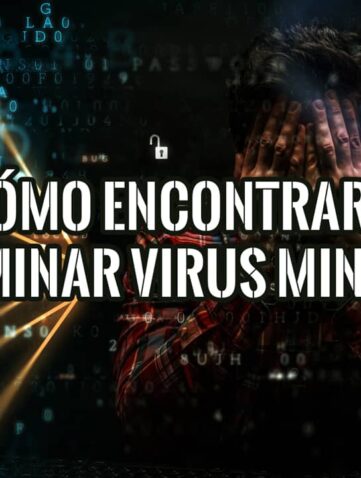 Hombre cubriéndose el rostro con frustración frente a un fondo digital que ilustra cómo encontrar y eliminar un virus minero.