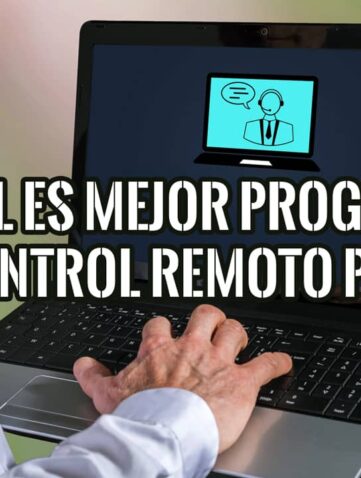 Profesional eligiendo el mejor programa para control remoto de PC en un portátil con icono de soporte técnico.