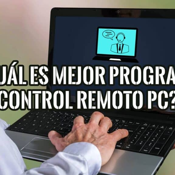 Profesional eligiendo el mejor programa para control remoto de PC en un portátil con icono de soporte técnico.