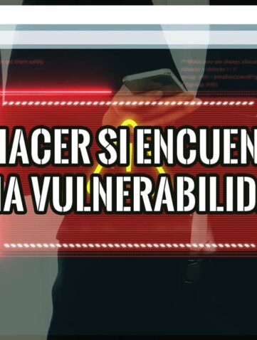 Guía profesional sobre qué hacer si encuentras una vulnerabilidad, con un ícono de alerta sobre una interfaz de código.