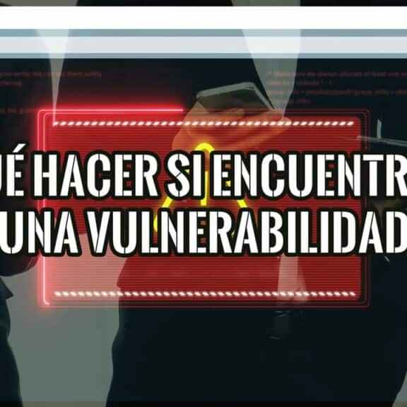 Guía profesional sobre qué hacer si encuentras una vulnerabilidad, con un ícono de alerta sobre una interfaz de código.