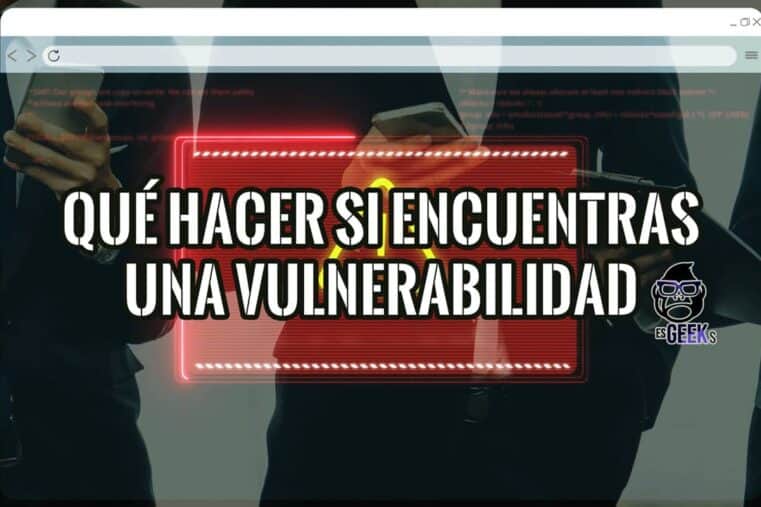 Guía profesional sobre qué hacer si encuentras una vulnerabilidad, con un ícono de alerta sobre una interfaz de código.