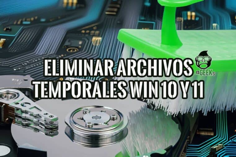 Un cepillo limpiando un disco duro, ilustrando cómo eliminar archivos temporales en Windows 10 y 11 para optimizar el PC.