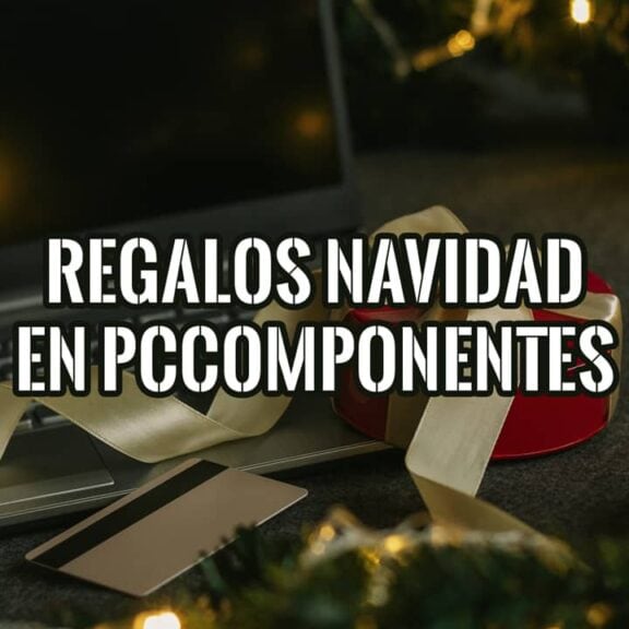 Portada del artículo sobre Regalos de Navidad en PcComponentes, con un portátil y un regalo.