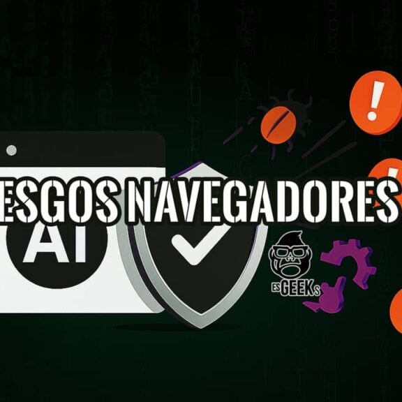 Imagen conceptual de los riesgos de navegadores IA con un escudo de seguridad y alertas de peligro.