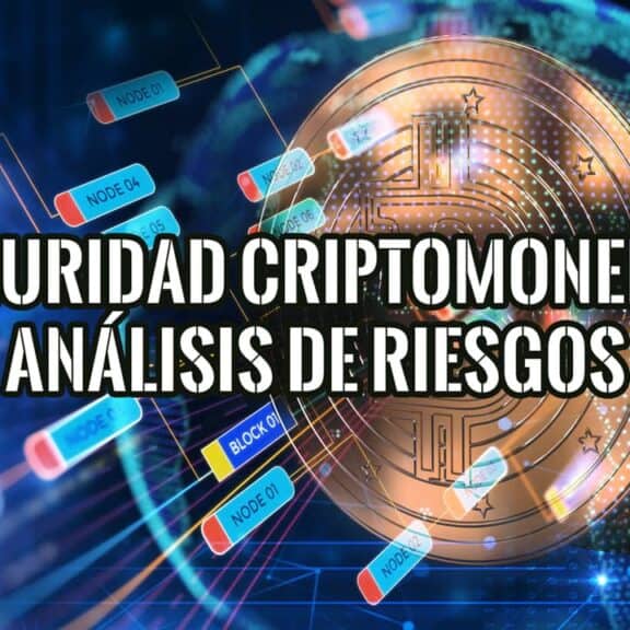 Análisis de riesgos sobre la seguridad de las criptomonedas, ilustrado con una moneda digital sobre una red blockchain.