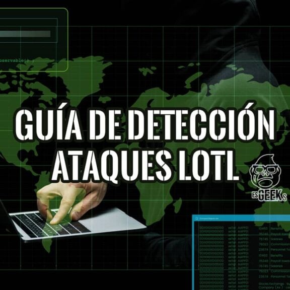 Portada de la guía de detección de ataques LOTL con un hacker en un portátil.