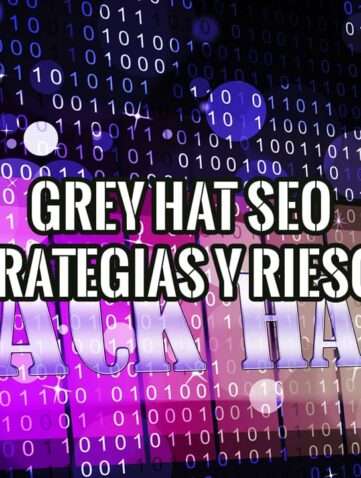 Portada del artículo sobre Grey Hat SEO, estrategias y riesgos, con un fondo de código binario.