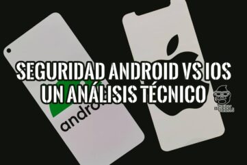 Comparativa visual de seguridad móvil: Teléfono Android y iPhone frente a frente sobre fondo negro