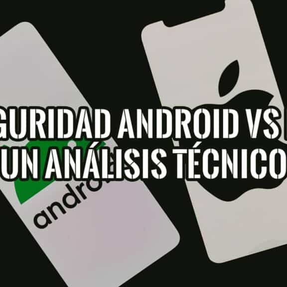 Comparativa visual de seguridad móvil: Teléfono Android y iPhone frente a frente sobre fondo negro
