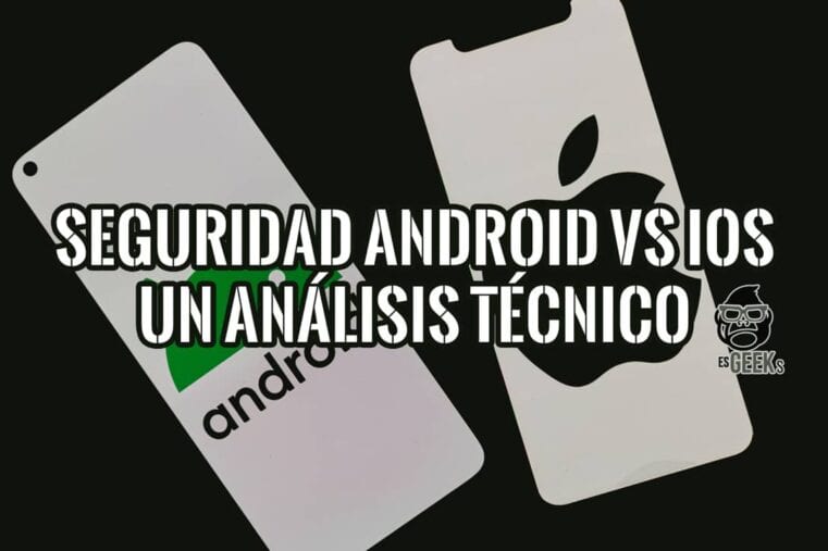 Comparativa visual de seguridad móvil: Teléfono Android y iPhone frente a frente sobre fondo negro
