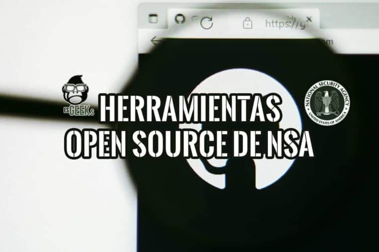 Logo de GitHub bajo lupa junto al sello oficial de la NSA: herramientas open source de la NSA
