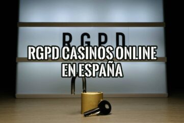 Cartel luminoso con la sigla RGPD y un candado dorado abierto con su llave, sobre el RGPD en casinos online en España.