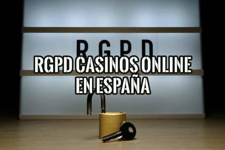 Cartel luminoso con la sigla RGPD y un candado dorado abierto con su llave, sobre el RGPD en casinos online en España.