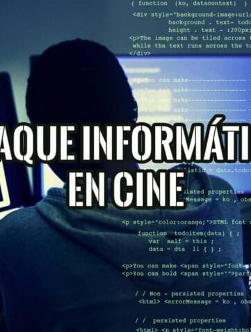 Hacker encapuchado frente a varias pantallas con código, el cliché del ataque informático en el cine