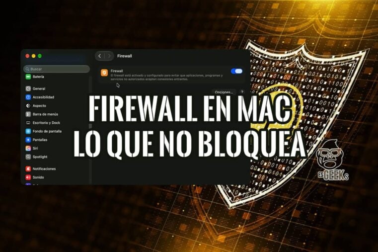 Panel de Firewall en Mac activado en Ajustes del Sistema, con el aviso de Apple sobre las conexiones entrantes