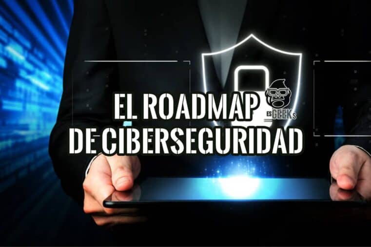 Roadmap de ciberseguridad: profesional sosteniendo una tablet de la que surge un escudo con un candado