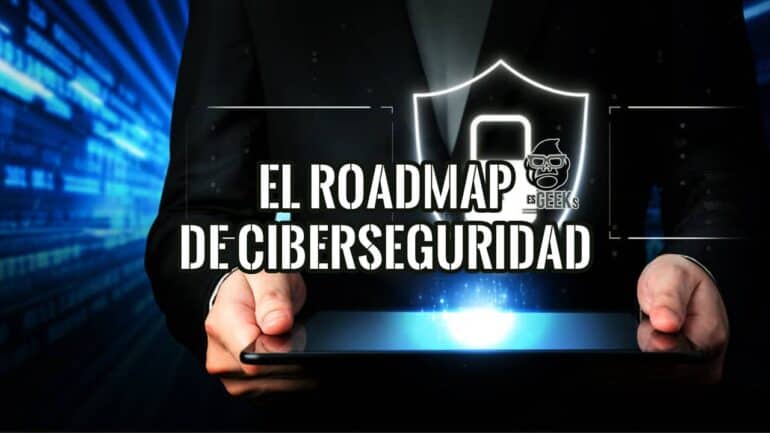 Roadmap de ciberseguridad: profesional sosteniendo una tablet de la que surge un escudo con un candado