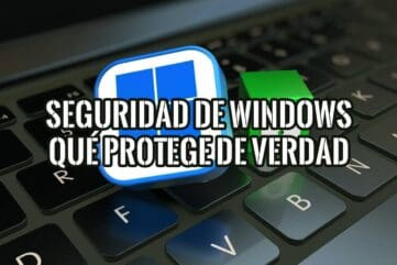 Logo de Windows 11 y un candado verde cerrado sobre el teclado de un portátil, junto al rótulo Seguridad de Windows