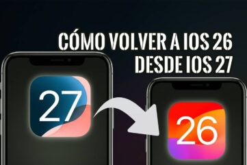 Dos iPhone con una flecha de iOS 27 a iOS 26, ilustrando cómo volver a iOS 26 desde iOS 27.