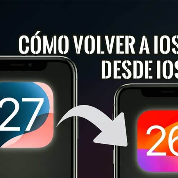 Dos iPhone con una flecha de iOS 27 a iOS 26, ilustrando cómo volver a iOS 26 desde iOS 27.
