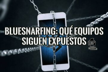 Teléfono con el logo de Bluetooth envuelto en cadenas, con el título del artículo sobre bluesnarfing