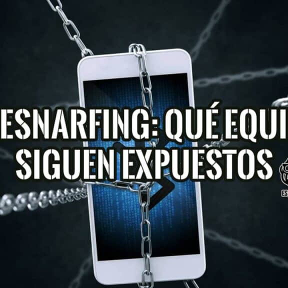 Teléfono con el logo de Bluetooth envuelto en cadenas, con el título del artículo sobre bluesnarfing