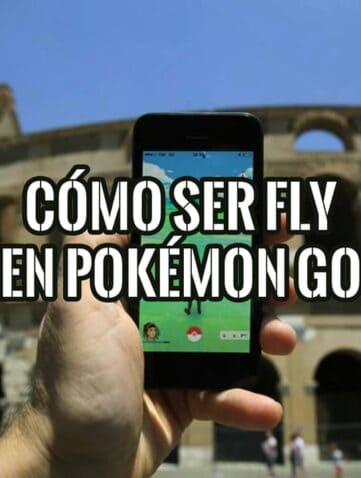 Mano con un móvil jugando a Pokémon GO frente al Coliseo de Roma, con el texto «Cómo ser fly en Pokémon GO»
