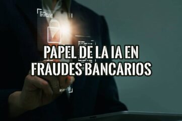 Mano que toca un candado holográfico sobre una interfaz digital, símbolo de la IA en la detección de fraudes bancarios