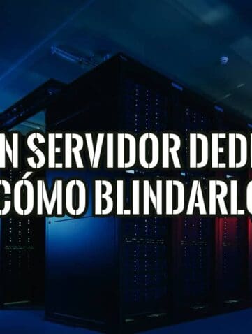 Sala de servidores con racks iluminados y el texto IPMI en servidor dedicado: cómo blindarlo