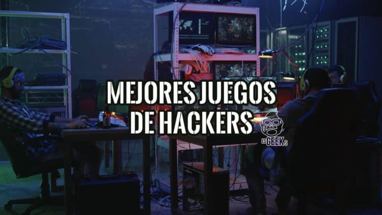 Dos jugadores con auriculares ante varios monitores en una sala oscura con servidores, el ambiente de los juegos de hackers