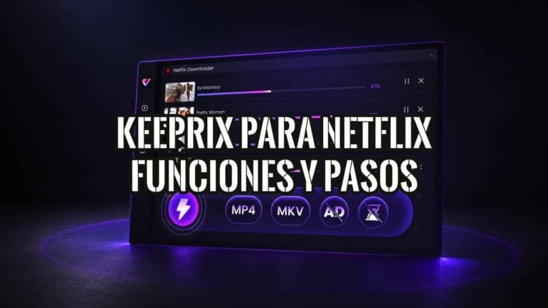 Interfaz de Keeprix para Netflix con dos descargas en curso y botones MP4 y MKV