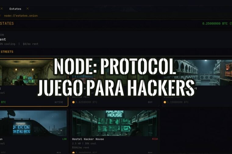 NODE: PROTOCOL, juego para hackers: la pantalla de refugios con sus precios en bitcoin