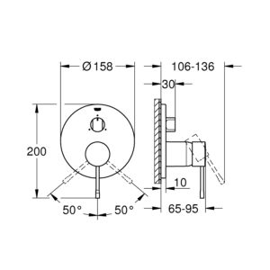 Grohe 24092DC1 Bath Shower Mixer with 3 way Diverter Dimension Drawing
