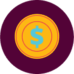A gold coin featuring a blue dollar sign sits against a dark purple circle, representing affordable, honest service from your reliable Fetch-A-Tech family here in Las Vegas—always committed to your comfort and peace of mind.