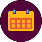 Illustration of a yellow and orange calendar icon set against a maroon circular background. This welcoming image represents Fetch‑A‑Tech’s helpful Las Vegas team, ready to schedule your service and bring comfort to your home with friendly, family-owned care.