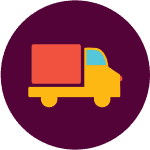 Illustration of a cheerful yellow and orange delivery truck set against a dark purple circular background, reflecting Fetch‑A‑Tech’s friendly, family-owned service in Las Vegas. The inviting design highlights our commitment to providing helpful, reliable comfort to homes throughout the community.