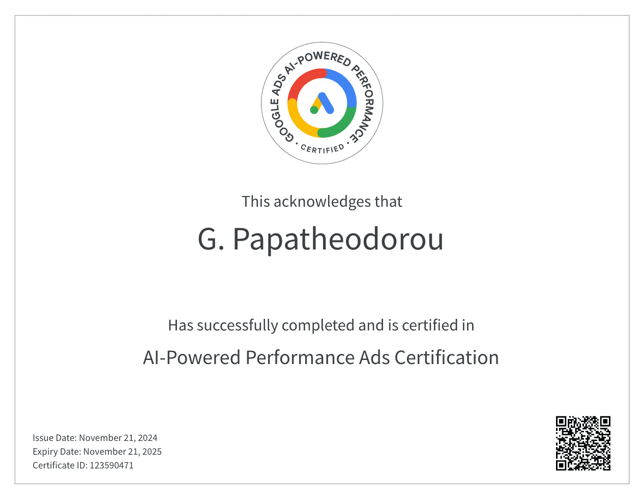 AI-Powered Performance Ads Certification - G. Papatheodorou
