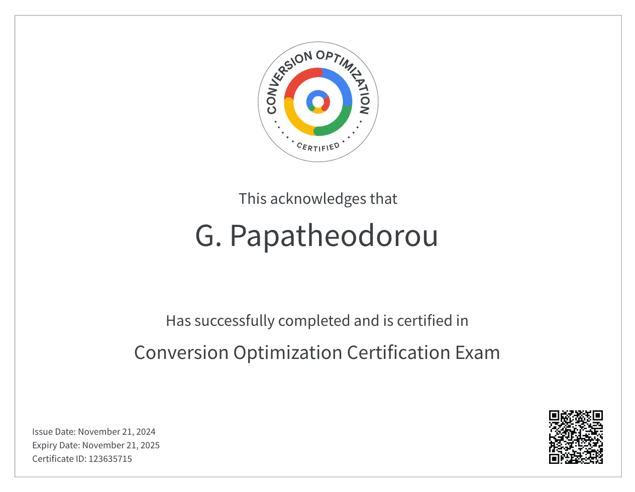 Conversion Optimization Certification - G. Papatheodorou